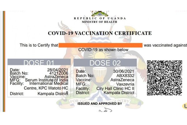 The certificate also shows where vaccination occurred, certificate number, card number and is signed by the director general of health services.